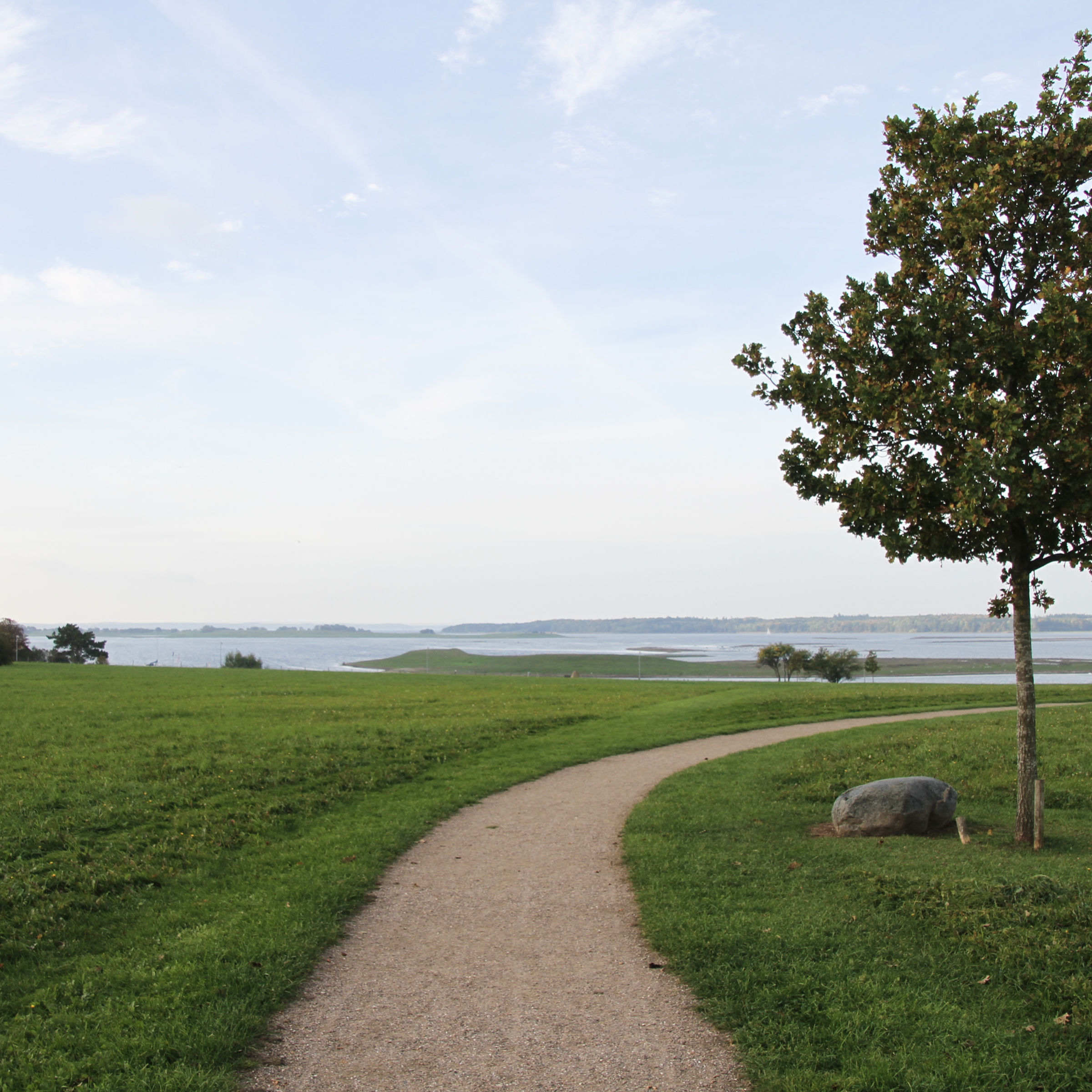 Helligkorspark med sti med kig mod Roskilde Fjord